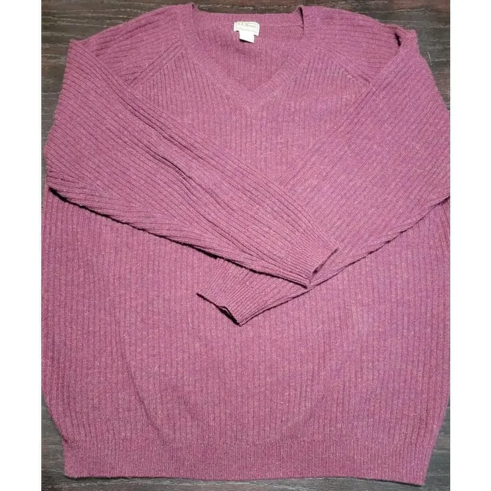 LL Bean Sz XL Tall Burgundy 100% Lambs Wool V Neck Mens
